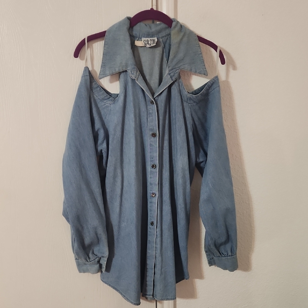 Blue Vintage Cold Shoulder Top